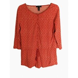Lauren Ralph Lauren Women's Orange Geometric Print w/Buttons Drawstring Blouse M